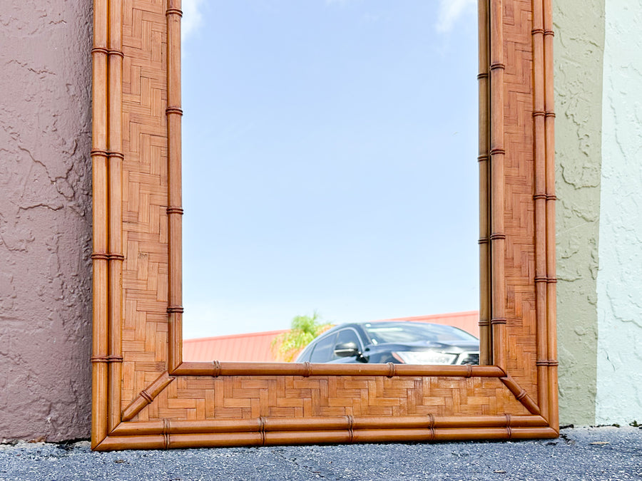 Large Faux Bamboo and Rattan Mirror