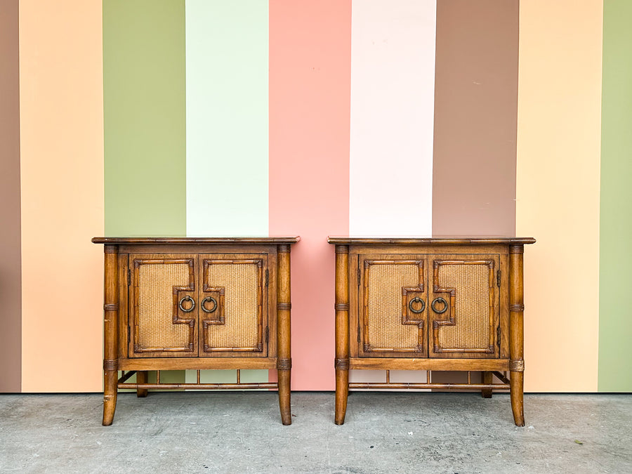 Pair of Handsome Thomasville Faux Bamboo Nightstands