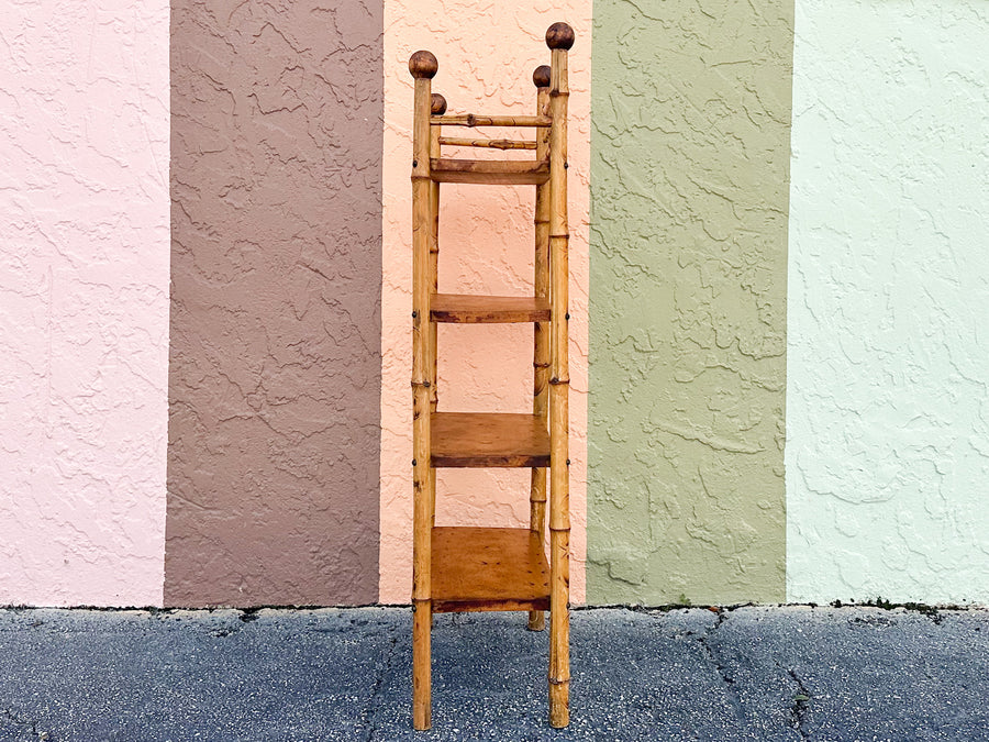 Petite Tortoiseshell Rattan and Wood Etagere