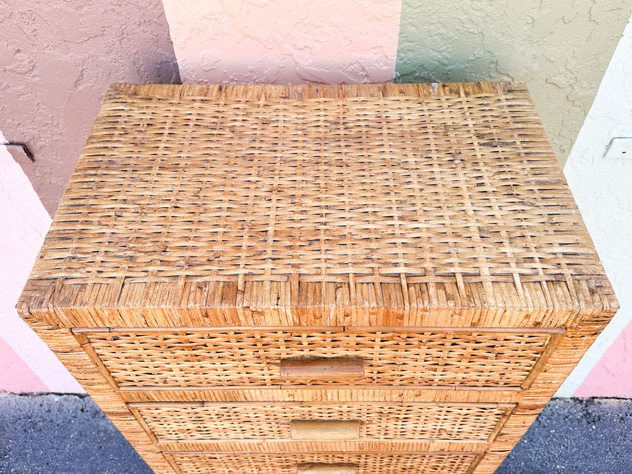 Island Style Rattan Wrapped Tall Chest