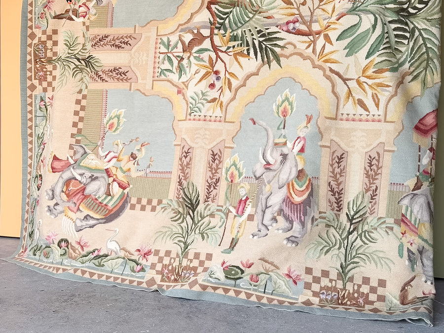 Whimsical Elephant and Monkey Needlepoint Rug