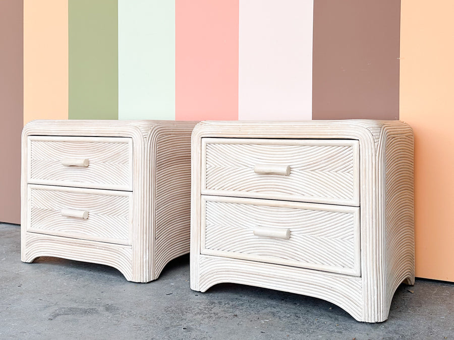 Pair of Coastal Cool Pencil Reed Rattan Nightstands