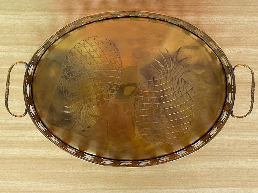 Large Brass Etched Pineapple Tray