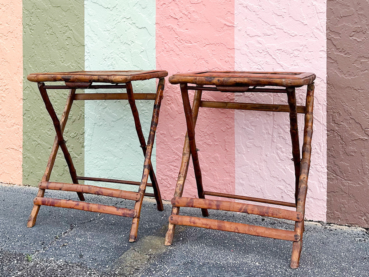 Pair of Tortoiseshell Bamboo Folding Trays