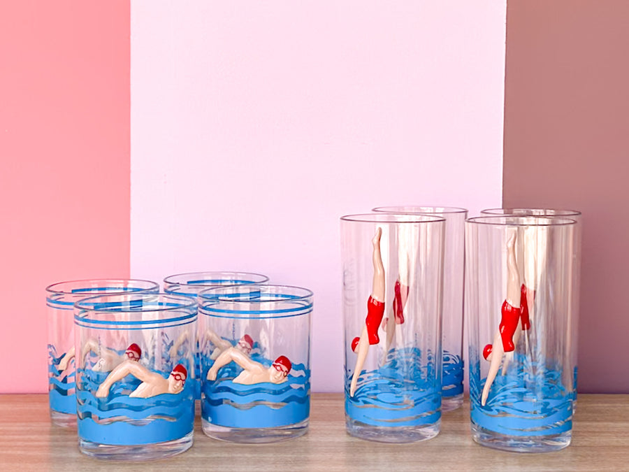 Set of Eight HJ Stotter Swimmer Acrylic Glassware