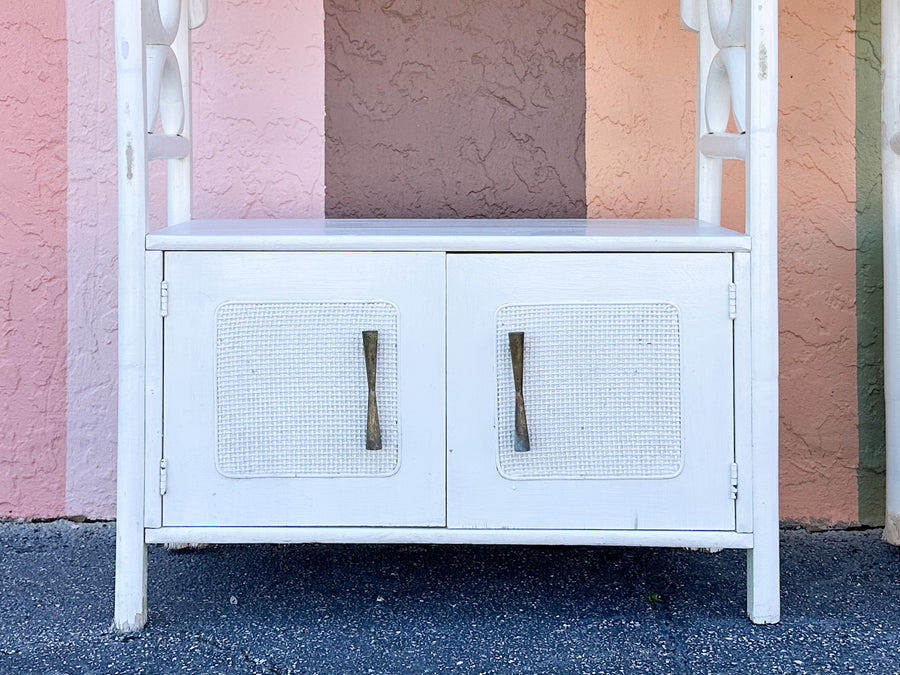 Pair of White Rattan Etageres