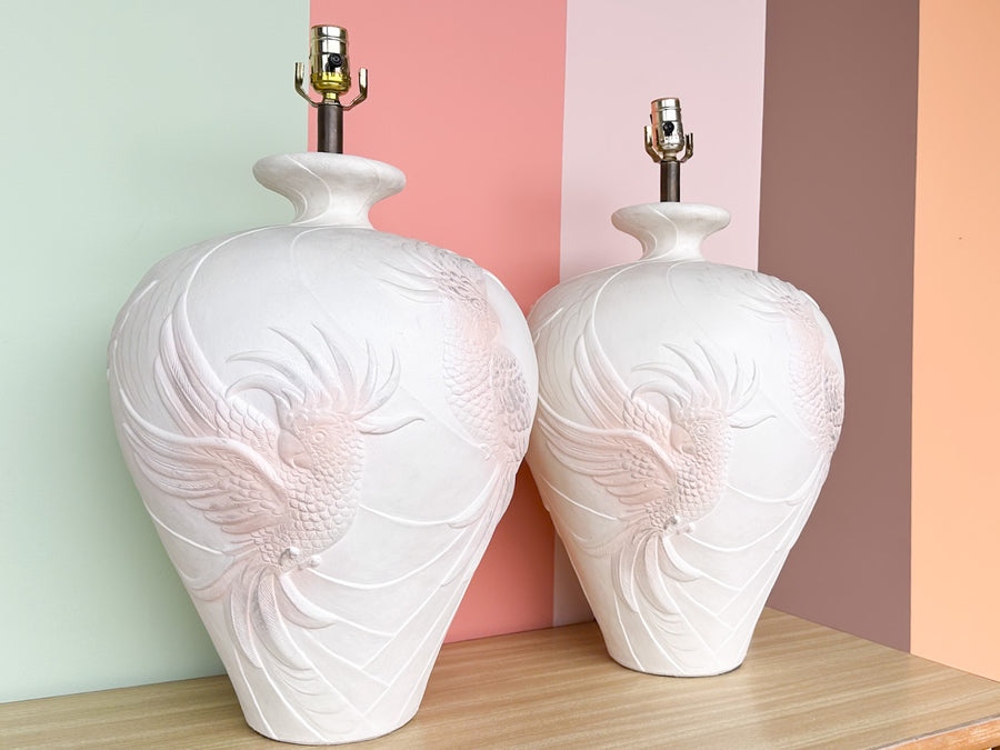 Pair of Large Plaster Cockatoo Lamps
