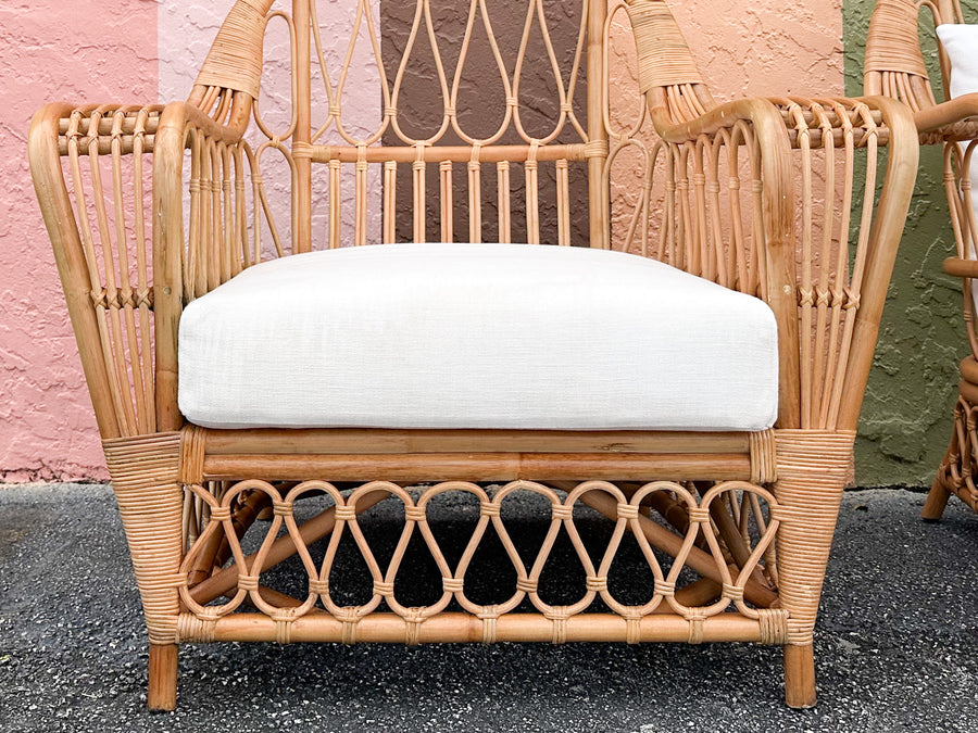 Pair of Kips Bay Show House Rattan Lounge Chairs