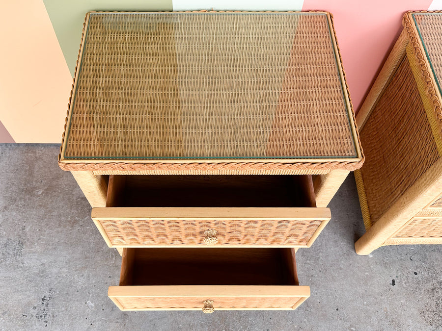 Pair of Henry Link Wicker Nightstands