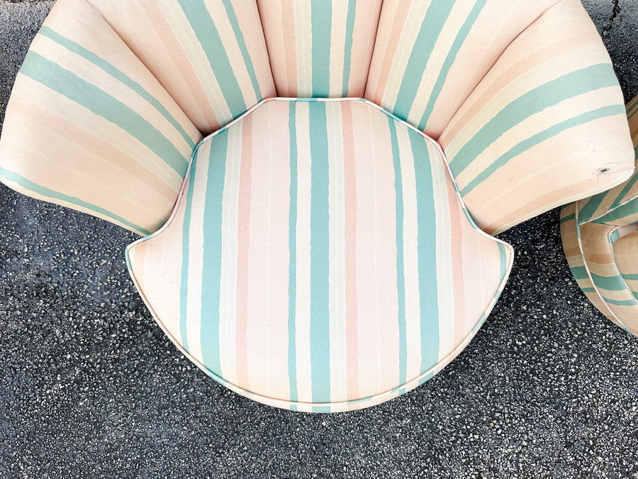 Pair of Cute Striped Upholstered Swivel Chairs