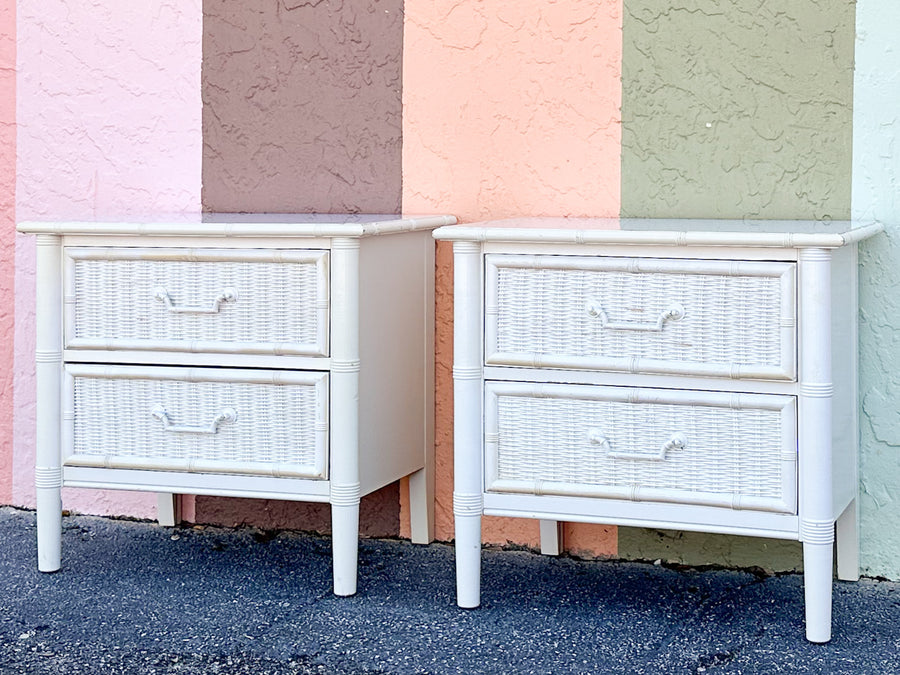 Pair of Faux Bamboo and Rattan Nightstands