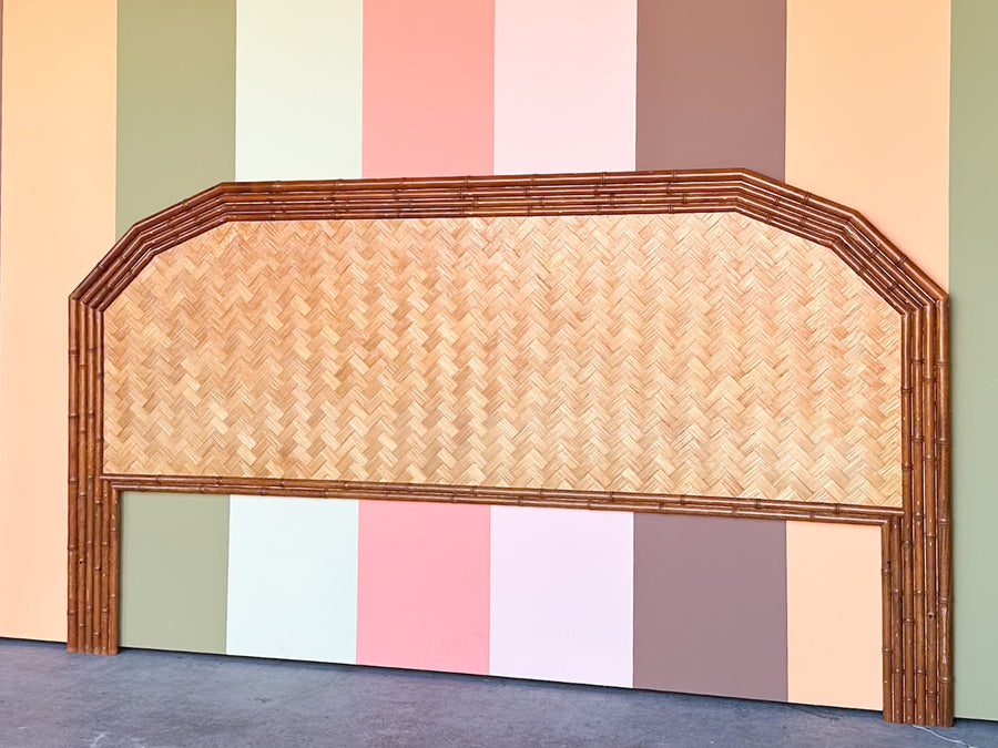 Old Florida Parquet Rattan King Headboard