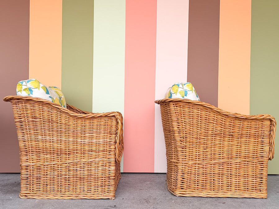 The Wicker Works Pair of Braided Rattan Lounge Chairs