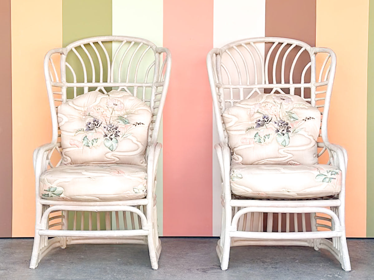 Pair of Ficks Reed Rattan Wing Back Chairs