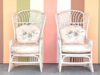 Pair of Ficks Reed Rattan Wing Back Chairs