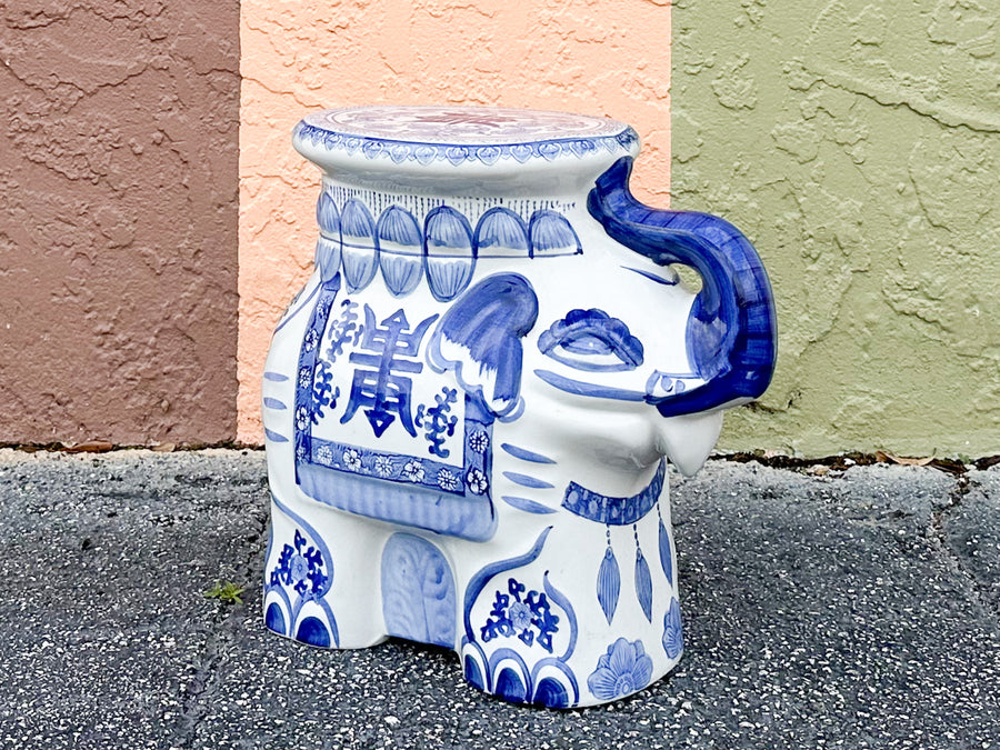 Kips Bay Show House Blue and White Elephant Garden Seat