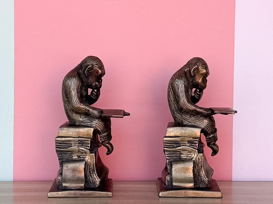Reading Monkey Brass Bookends