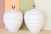 Pair of Ribbed White Ceramic Lamps