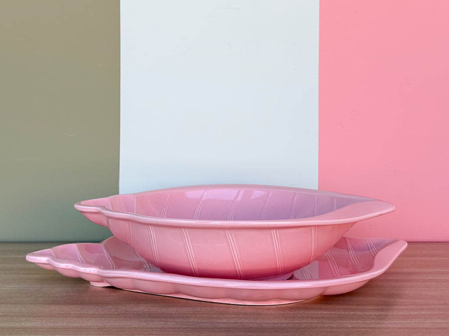 Pretty Pink Japanese Shell Platter and Bowl