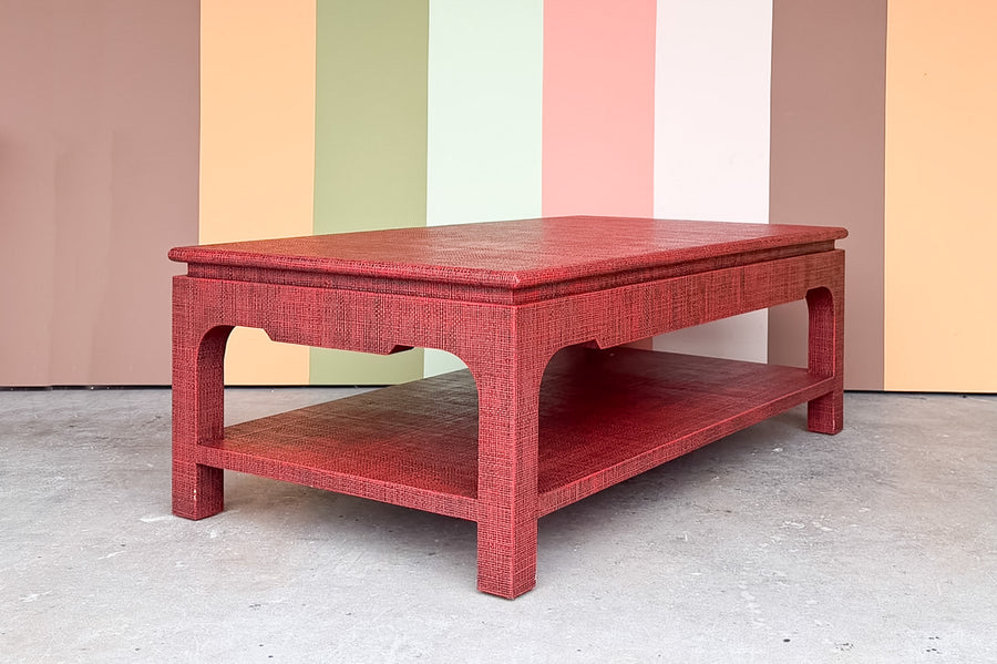 Red Linen Wrapped Coffee Table