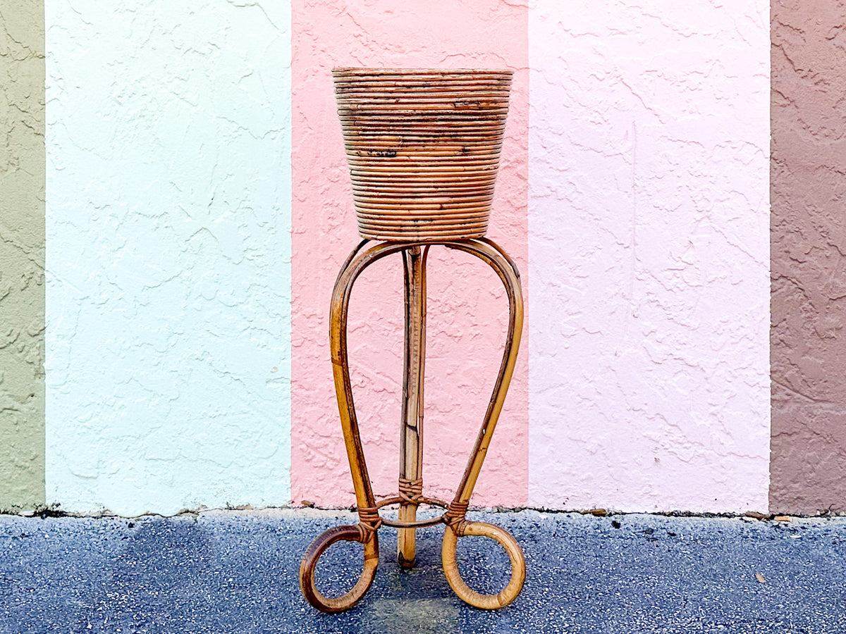 Crespi Style Pencil Reed Rattan Plant Stand