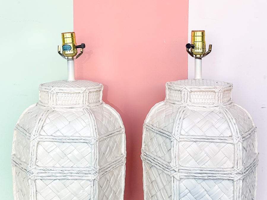 Pair of Woven Ceramic Basket Lamps