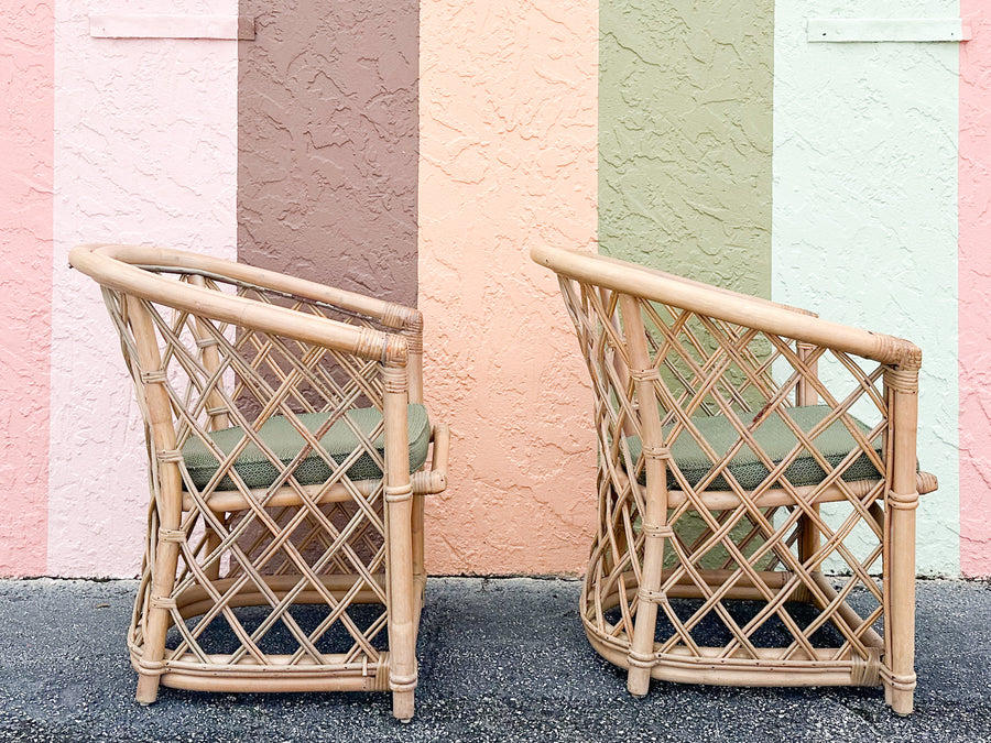 Pair of Ficks Reed Rattan Barrel Chairs