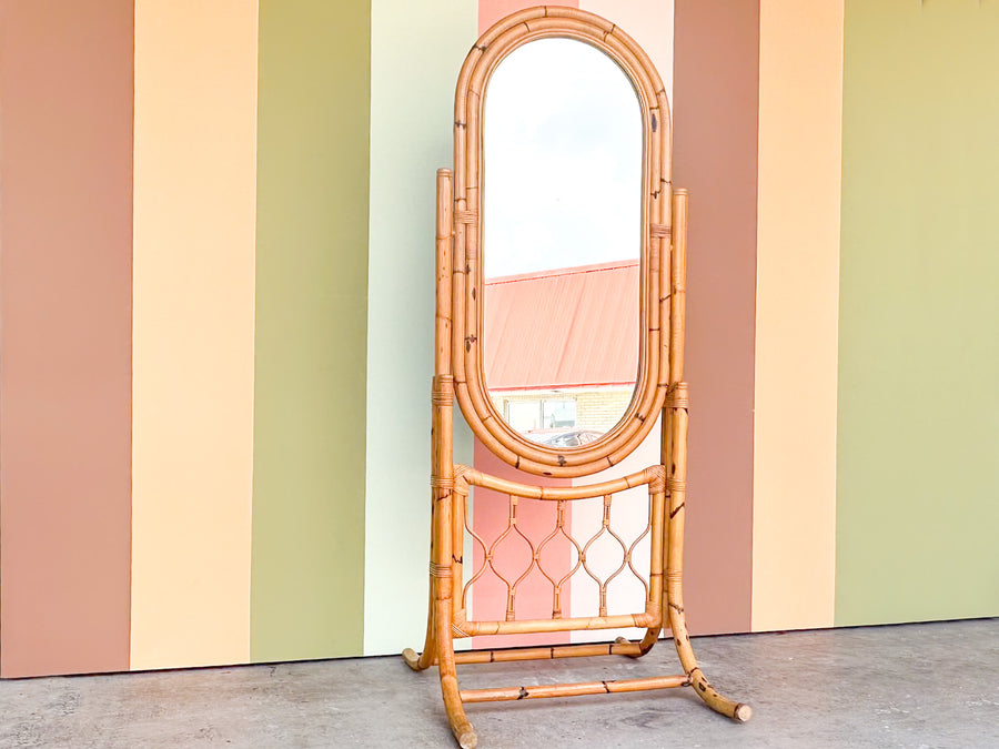 Old Florida Rattan Cheval Mirror