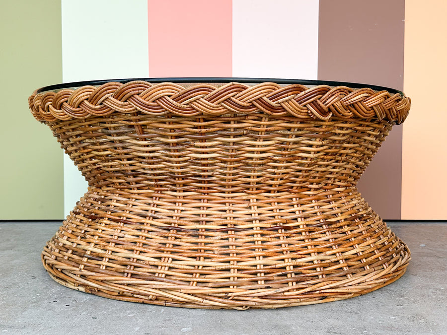 Round Braided Rattan Coffee Table
