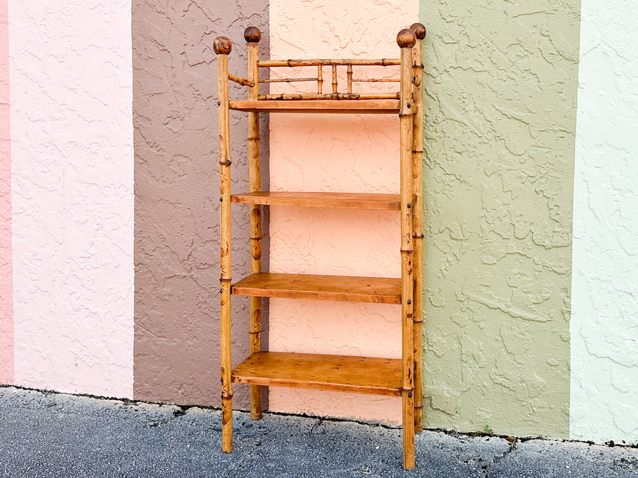 Petite Tortoiseshell Rattan and Wood Etagere