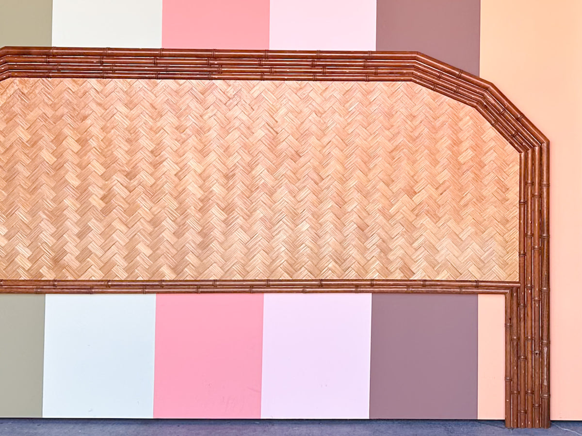 Old Florida Parquet Rattan King Headboard