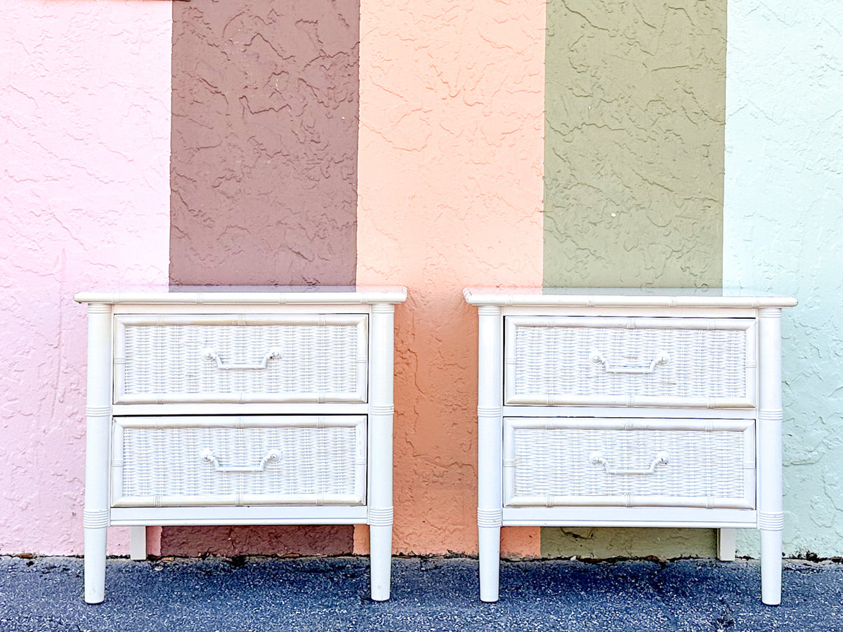 Pair of Faux Bamboo and Rattan Nightstands