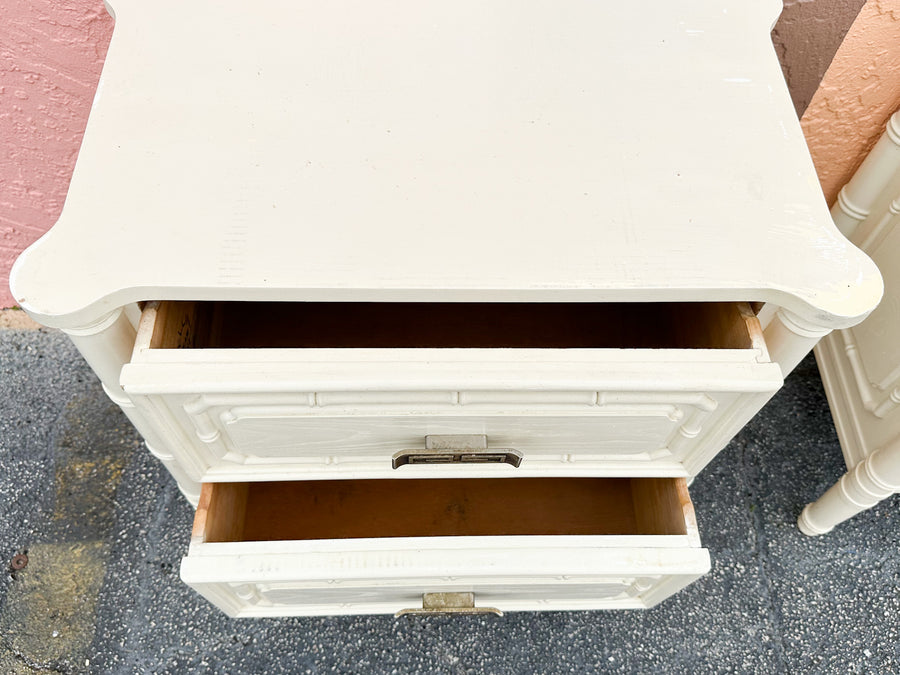Pair of Greek Key and Faux Bamboo Nightstands