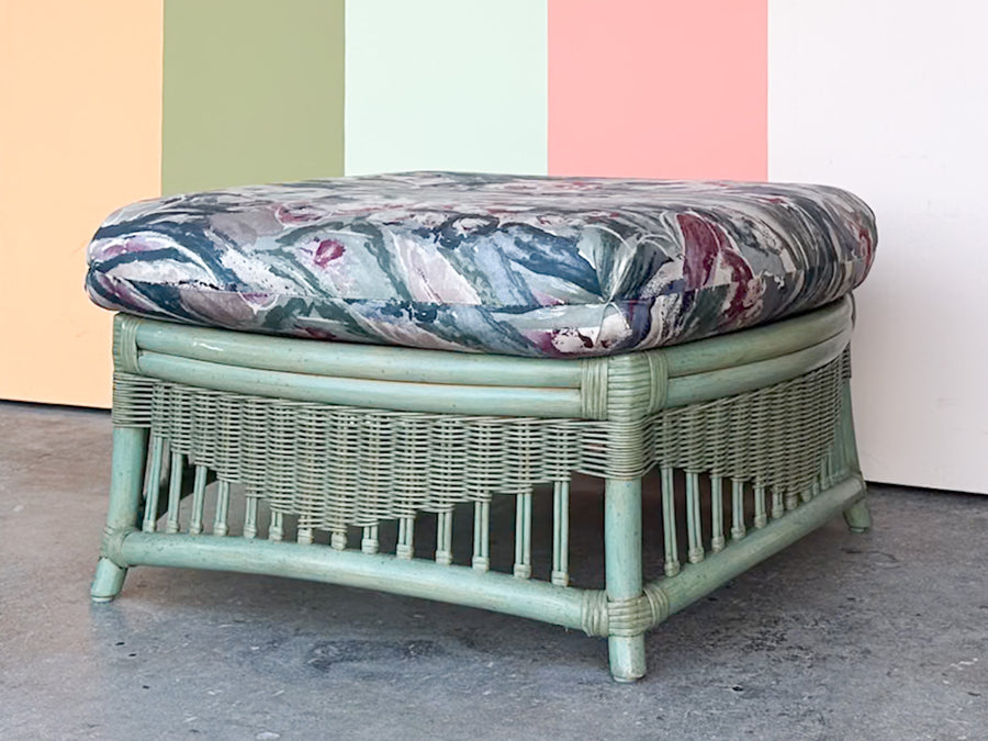 Seafoam Green Ficks Reed Rattan Lounge Chair and Ottoman