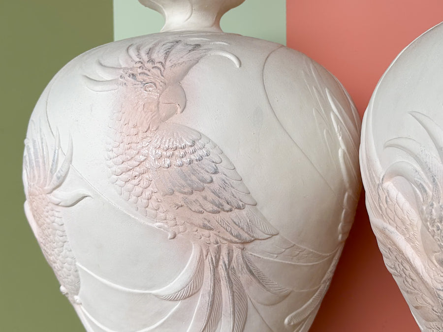 Pair of Large Plaster Cockatoo Lamps