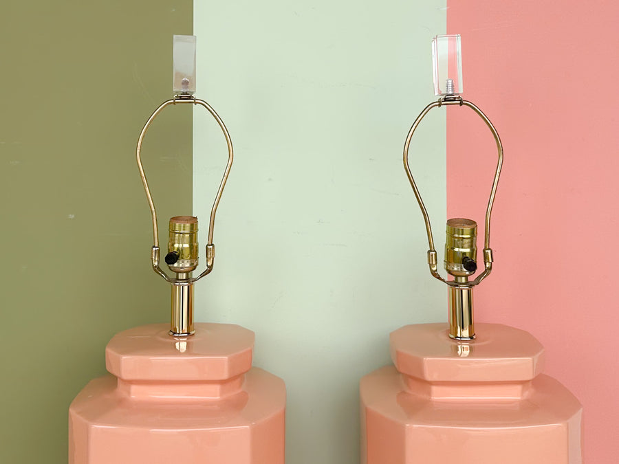 Pair of Coral and Lucite Bauer Lamps