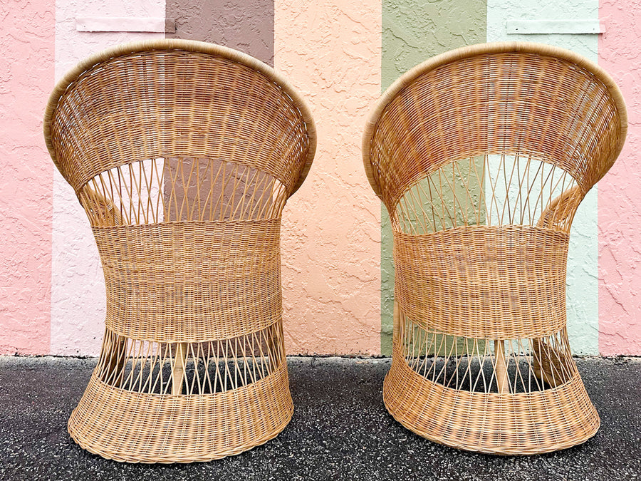 Pair of High Back Rattan Wrapped Chairs