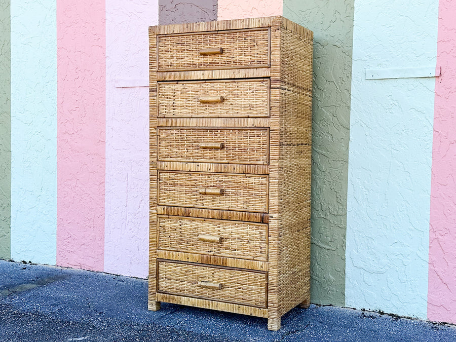 Island Style Rattan Wrapped Tall Chest