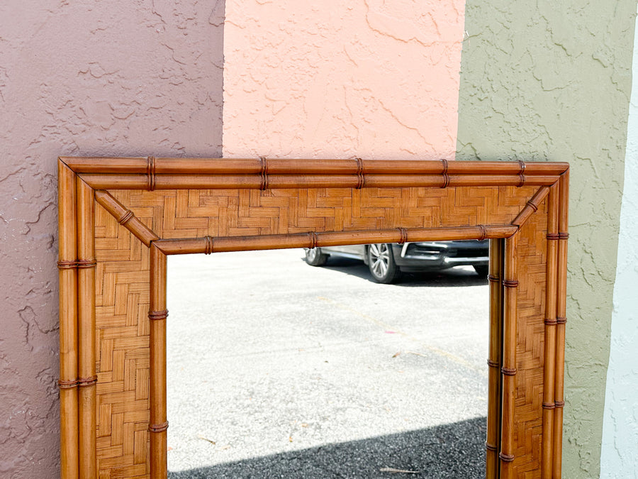 Large Faux Bamboo and Rattan Mirror