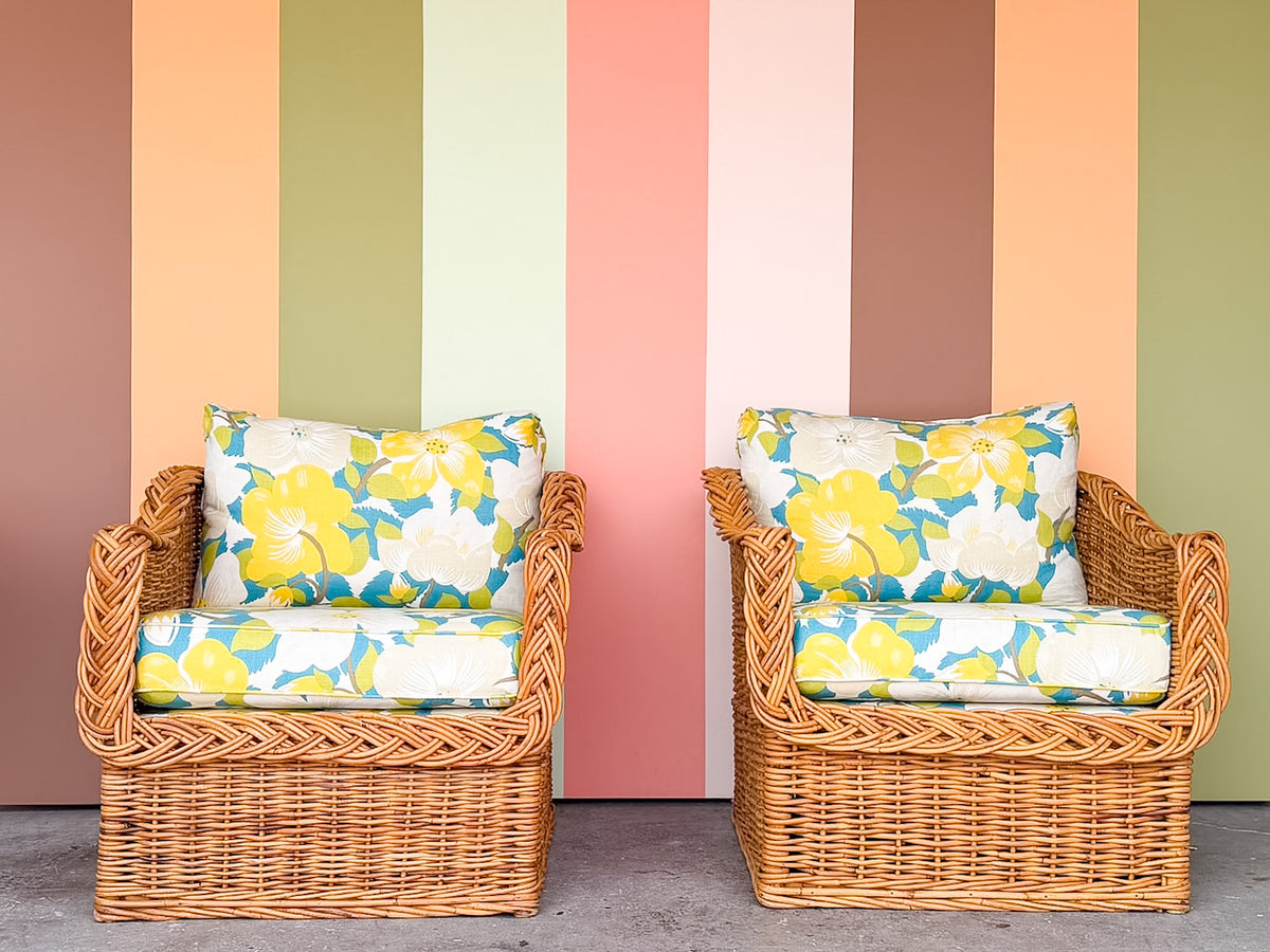 The Wicker Works Pair of Braided Rattan Lounge Chairs