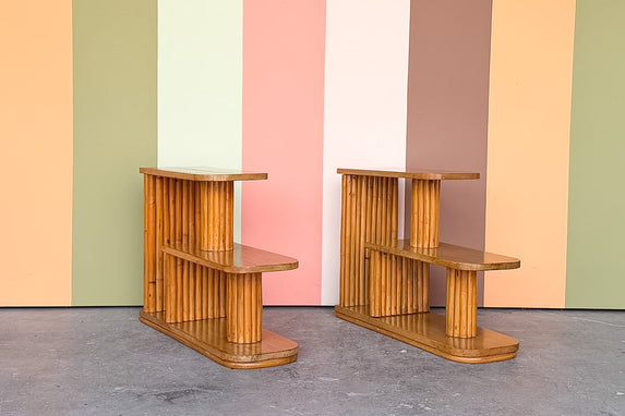 Pair of Frankl Style Two Tier Rattan Side Tables