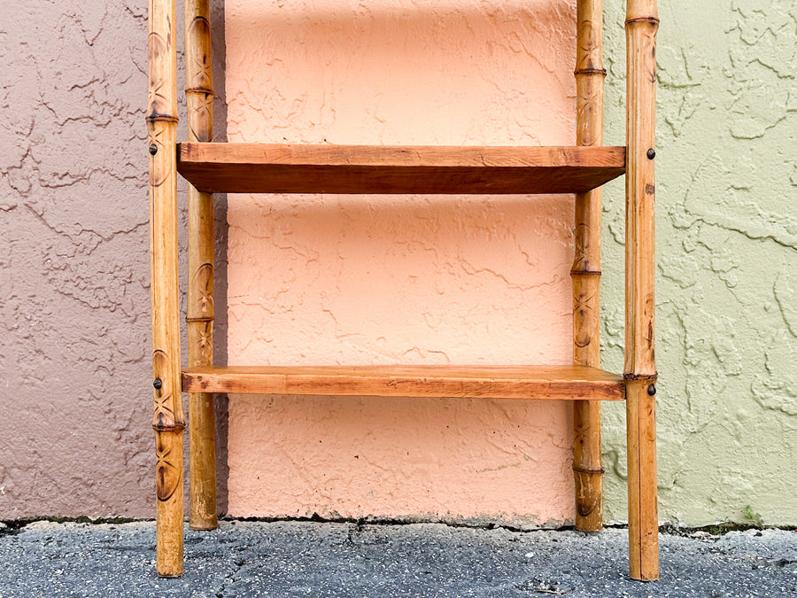 Petite Tortoiseshell Rattan and Wood Etagere