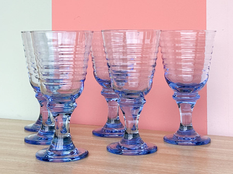 Set of Six Pretty Blue Goblets