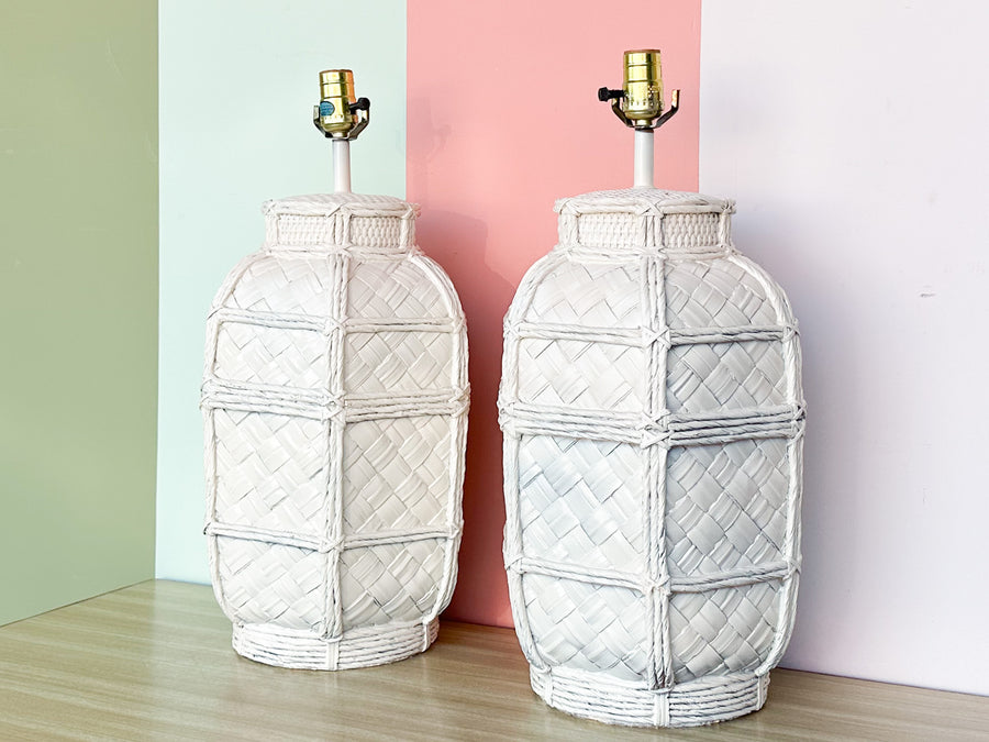 Pair of Woven Ceramic Basket Lamps