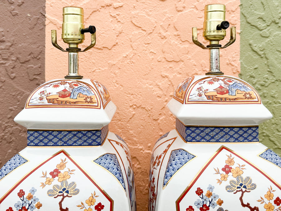 Pair of Chinoiserie Chic Pagoda Lamps