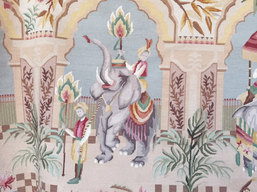 Whimsical Elephant and Monkey Needlepoint Rug