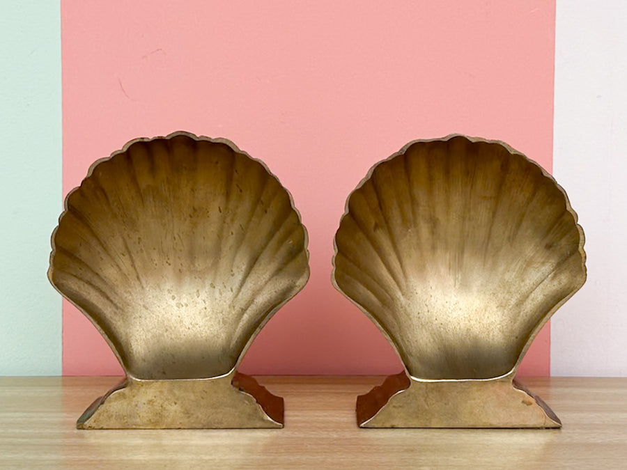 Large Brass Shell Bookends