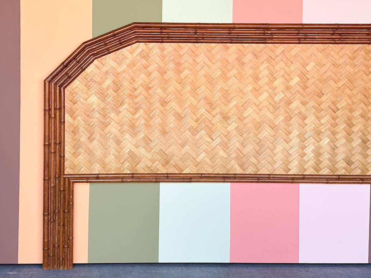 Old Florida Parquet Rattan King Headboard