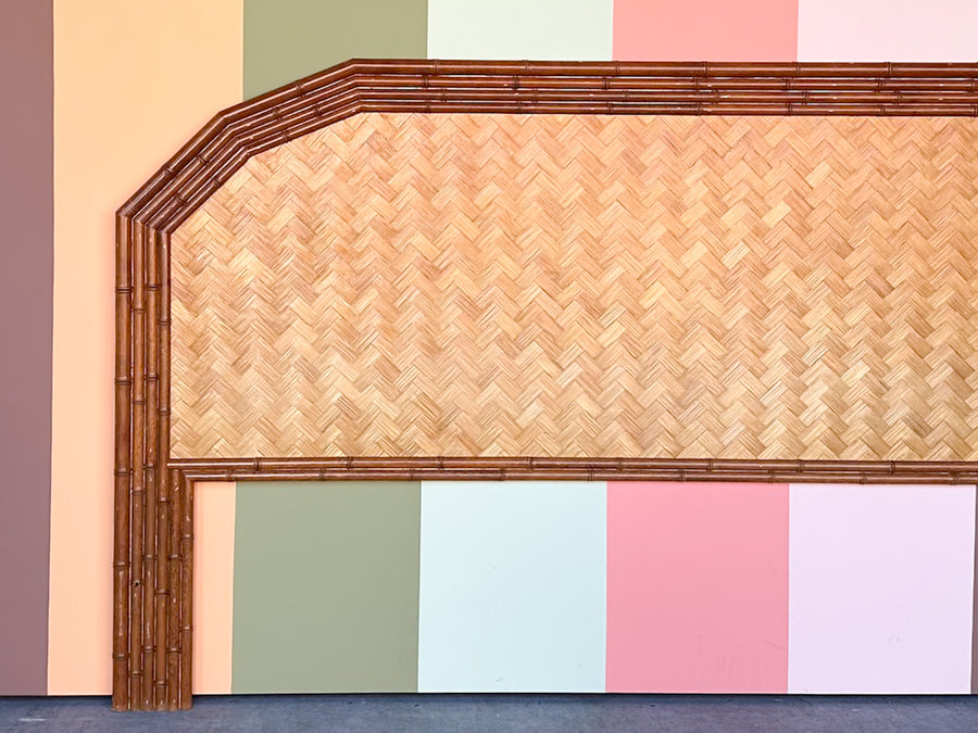 Old Florida Parquet Rattan King Headboard