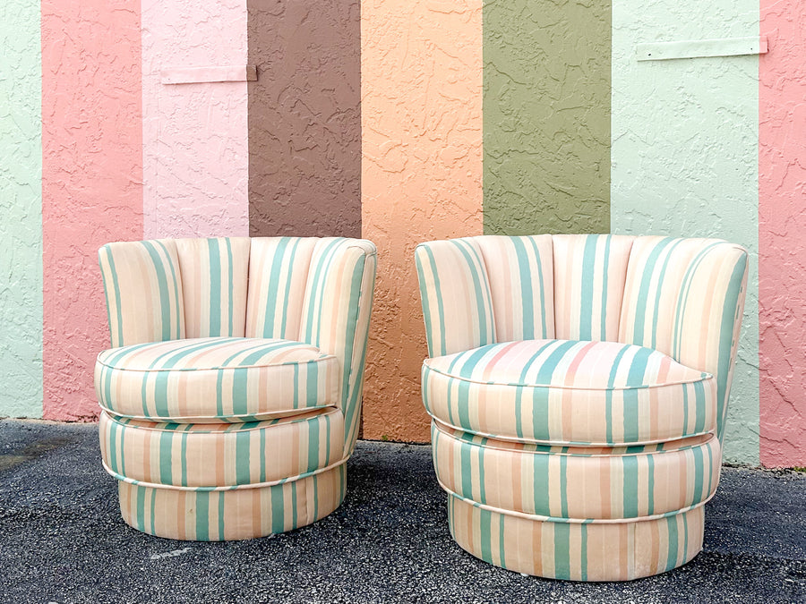Pair of Cute Striped Upholstered Swivel Chairs